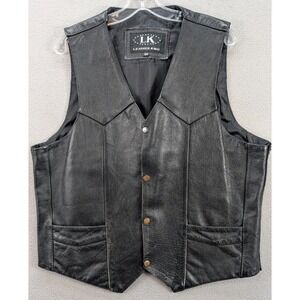Leather King Vest Mens 46 2XL Brown Leather Motorcycle Biker Western Cowboy Snap